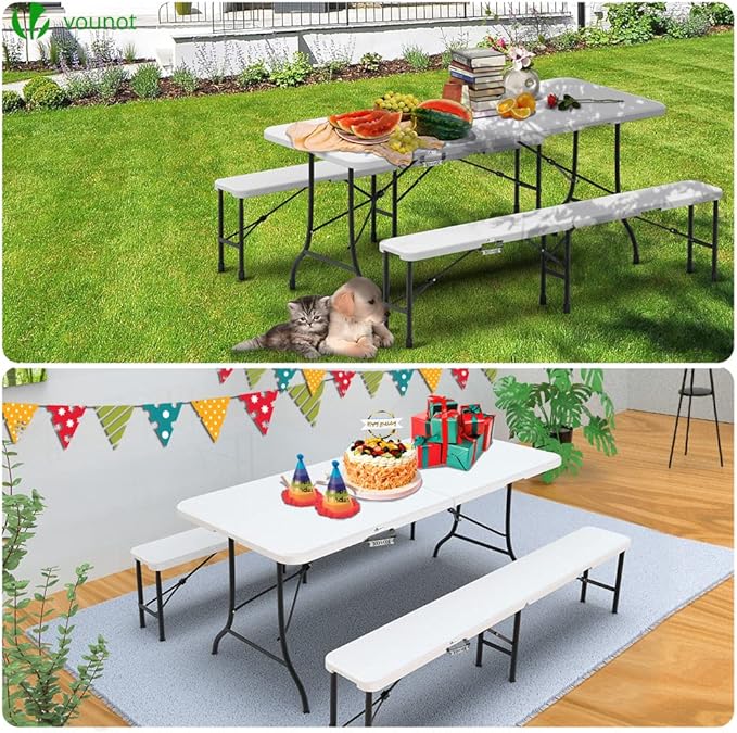 Ensemble table pliante et 2 bancs blanc 180x75x72cm | CH BE LU OFFRE LIMITÉE